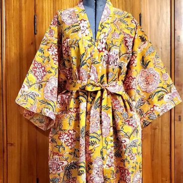 Kimono en coton indien impression au bloc