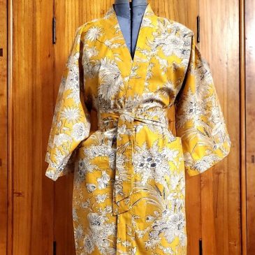 Kimono en coton indien impression au pochoir, sérigraphie manuelle, screen