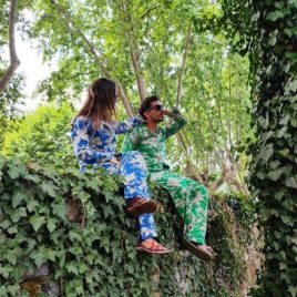 Pyjama long, imprimé Fougères Vert, tout en coton